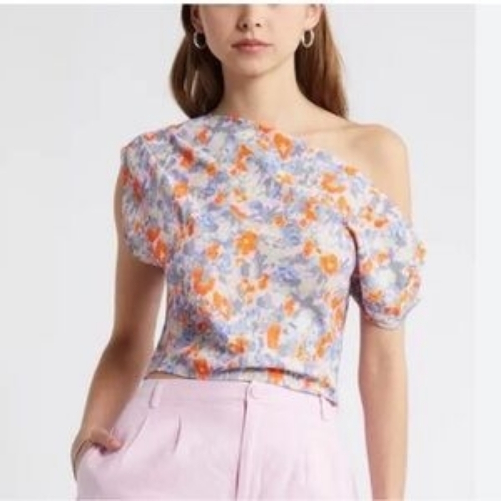 Open Edit Asymmetric One-Shoulder Top - Pink/Sky Floral Sz XL NWT
